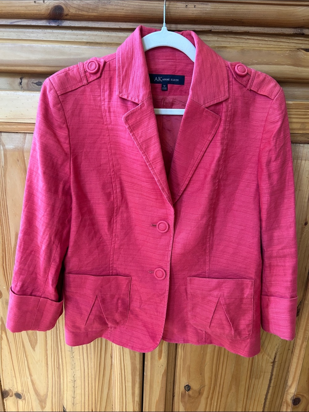 Vintage‎ Anne Klein Blazer Notched Lapel Cropped Linen/Cotton Button Front